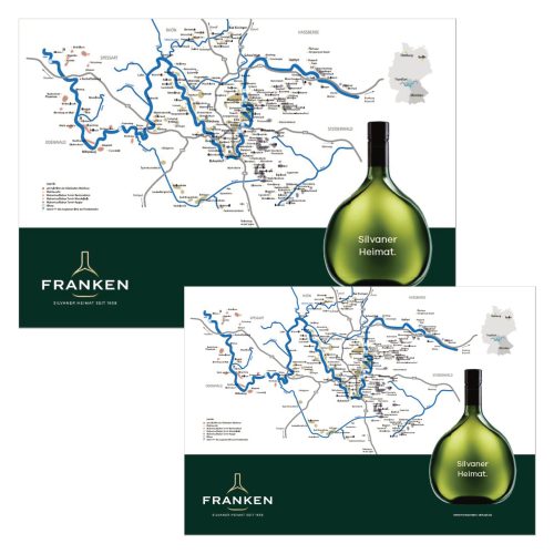 Plakat mit Übersichtskarte über das Weinanbaugebiet Franken